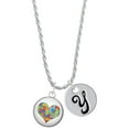 thumbnail image 1 of Delight Jewelry Silvertone Domed Puzzle Piece Heart Silvertone Script Initial Disc - Y - Charm Necklace, 20"+3", 1 of 4