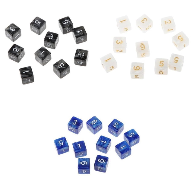 30 Dados Digitales Acrílicos de 6 Caras de 16 Mm para Matemáticas en Negro, Y Azul