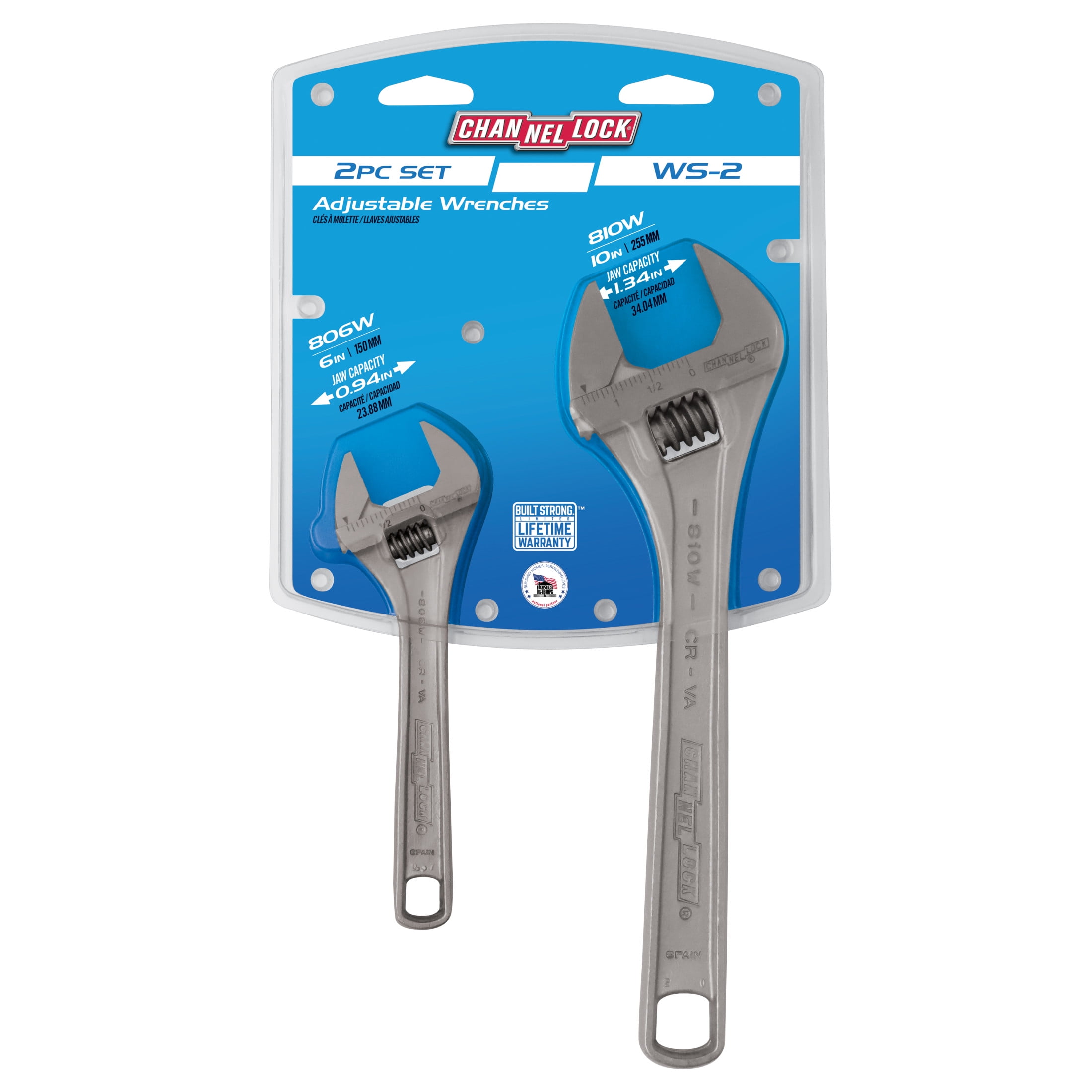 CHANNELLOCK Adjustable Wide Jaw Wrench Set, Includes 6 and 10-inch Wrench, 2-tool set (WS-2)
