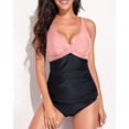 thumbnail image 4 of Inadays Womens Tankini Swimsuit Tummy Control Bathing Suits High Waisted Tankini Tops with Bottoms 2 Piece Swimsuits, Pink Black, 2XL, 4 of 7