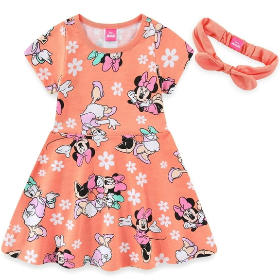 Disney Minnie Mouse French Terry Skater Dress with Headband (Girls), 2 Piece Set, Sizes 2T-6X