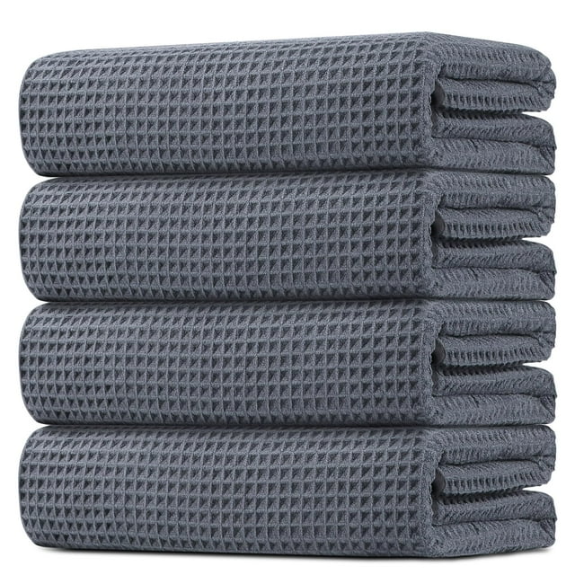 Juego de toallas de baño HOMEXCEL con forma de gofre de microfibra, paquete de 4 unidades, 140 x 70 cm, color gris
