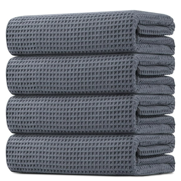 Juego de toallas de baño HOMEXCEL con forma de gofre de microfibra, paquete de 4 unidades, 140 x 70 cm, color gris