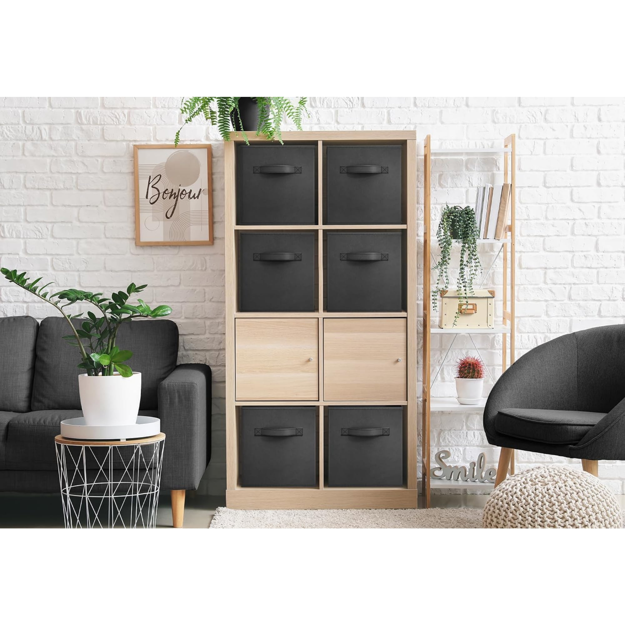 Sorbus 11" Collapsible Fabric Storage Cubes - 6 Foldable Bins with Handles for Clothes, Toys, Books (Black)