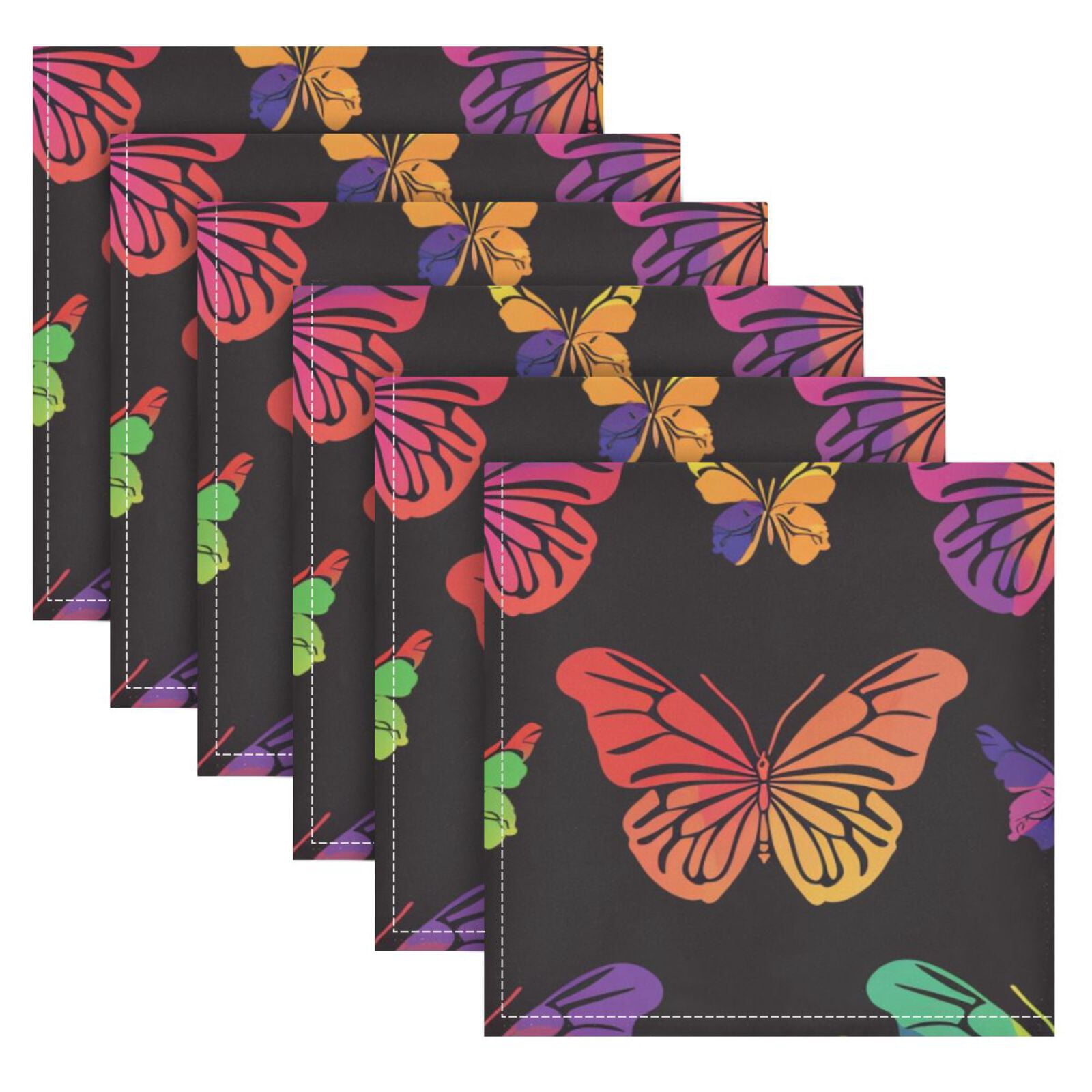 JSTEL Butterfly Print Rainbow Color Cloth Napkins Set of 6, 20x20 Inch Washable and Reusable Napkin for Decoupage Dinner Party Everyday Use