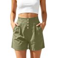 thumbnail image 2 of Tqcoqu Women's High Waist Pleated Button Front Shorts,Casual Summer Beach Lounge Shorts with Side Pockets,Army Green Women's S-XXL, 2 of 6