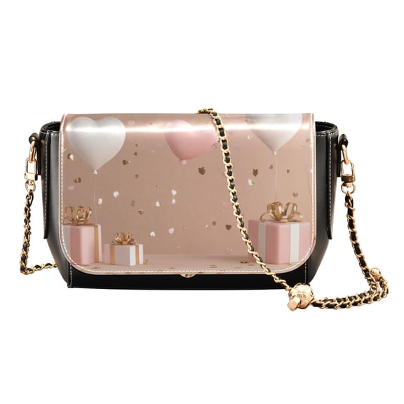PU Leather Crossbody Bag for Women Ladies Chic Shoulder Bags Crossbody Purse Multi-Pocket Handbag for Work, Travel, Shopping Pink Hearts Balloons
