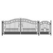 Aleko SET14X4VEND-UNB 14 ft. Venice Style Steel Swing Dual Driveway with Pedestrian Gate, Black