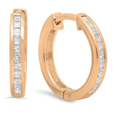 0.24 Carat (ctw) 18K Rose Gold Princess Cut White Diamond Huggie Hoop Earrings 1/4 CT