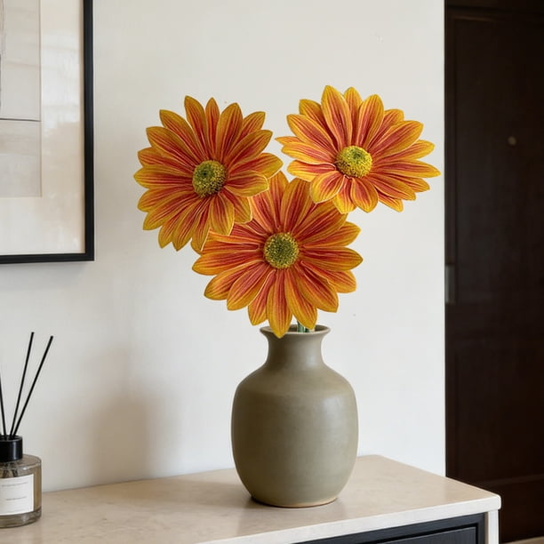 CaiYueKe Artificial Chrysanthemum Flower Bouquet 3 Stems Fake Flowers Silk Flower Arrangement for Wedding Photography Home Table Decor Vase Filler Centerpiece Party Decoration