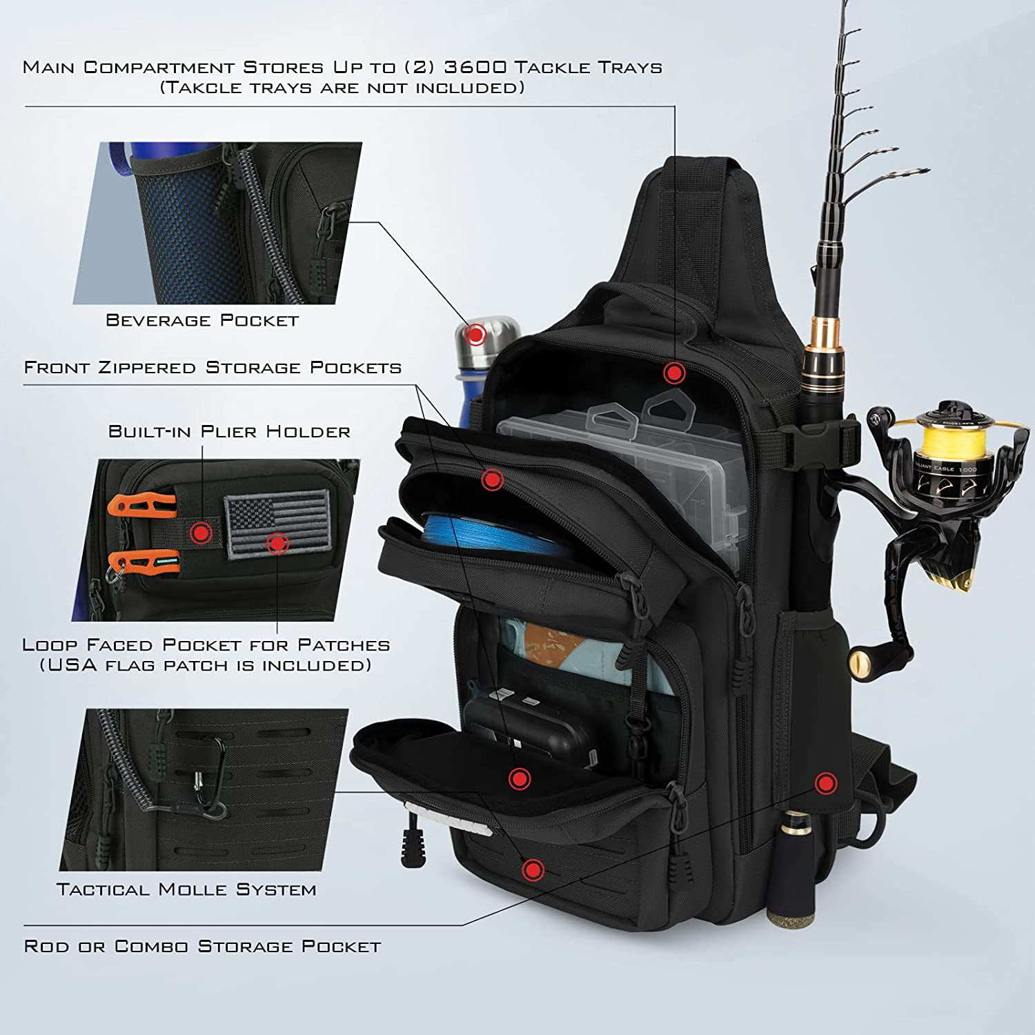KastKing Tactical Sling Tackle Bag-Lightweight Fishing Backpack Storge Fishing Gear and Equipment,Gift for Men- BlowBak