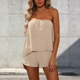 thumbnail image 3 of 2 Piece Shorts Sets for Women Strapless Tube Top Elastic Sleeveless Lightweight Beach Casual Travel Outfits (S, Beige), 3 of 7