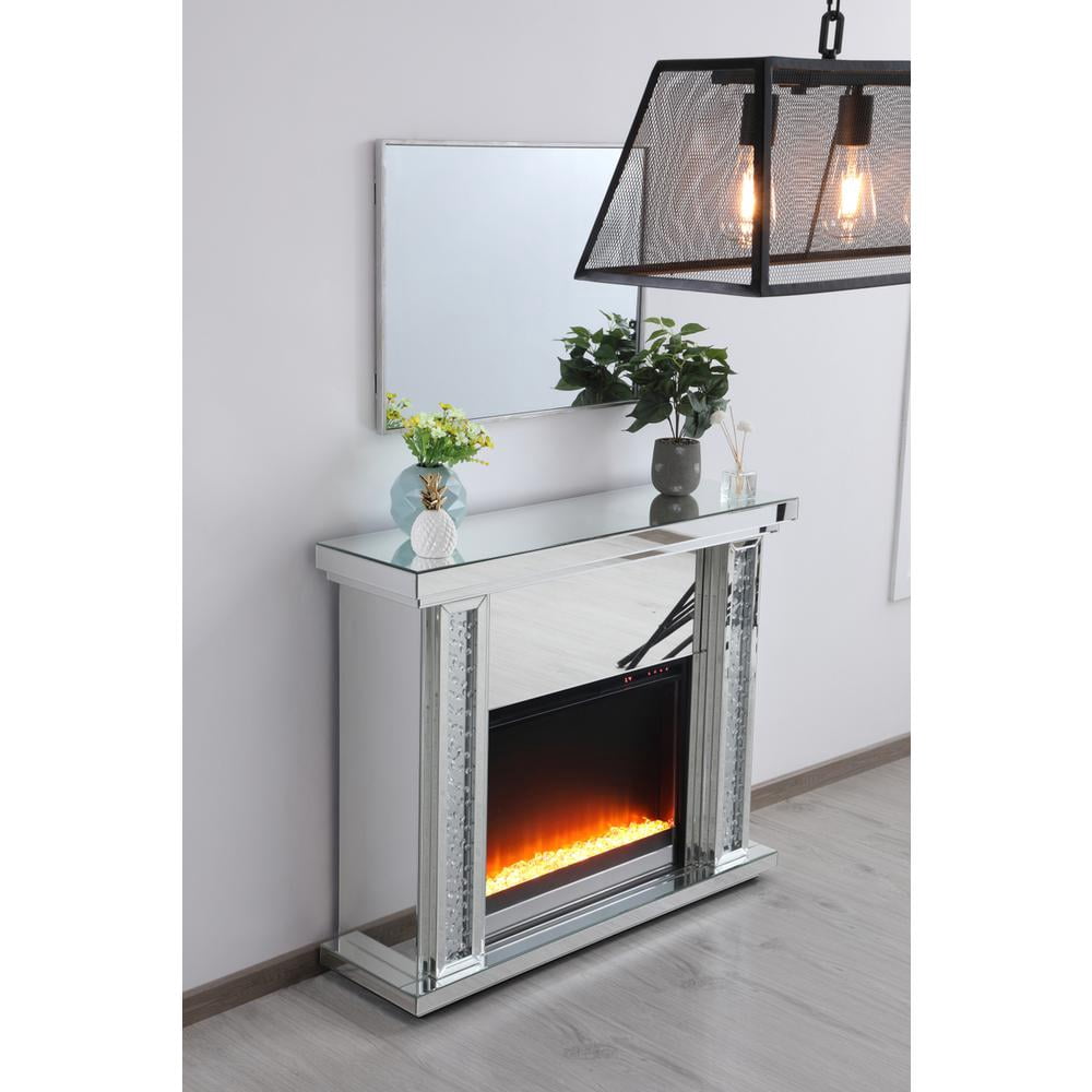 47.5 in. Crystal mirrored mantle with crystal insert fireplace
