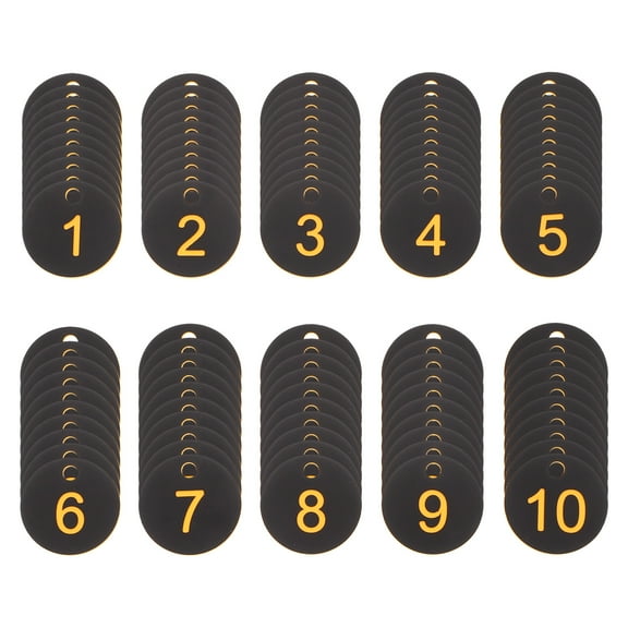 LEORX 100Pcs Numbered Plastic Tags Black Lightweight Key Rings for Locker Luggage and Key Organization