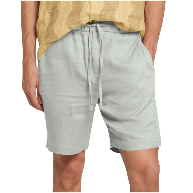 Pantalones de Hombre Elástico Cintura Músculo Casual Imitación Algodón Lino Textura Atado Cinco Cuartos de Pantalones Cortos