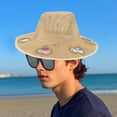 thumbnail image 5 of HAHUT Straw Beach Sun Hat with Sunglasses for Women Men, Suncatcher Cowgirl Straw Prism Hat with Adjustable Chin Strap Wide Brim for Camping Travel Picnic (Beige), 5 of 10