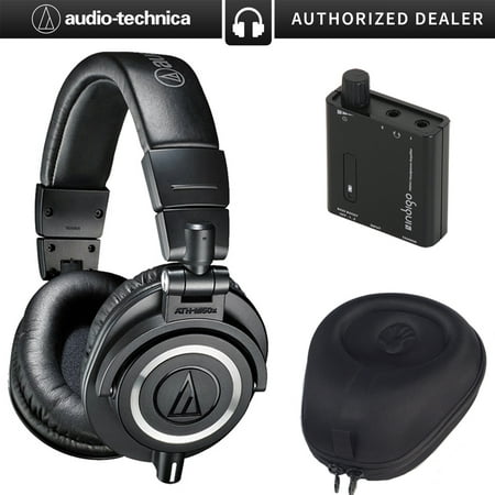 Audio Technica ATH-M50X Professional Studio Headphones (Black) Bundle with Bonus Slappa HardBody Pro Headphone Case Plus Indigo Portable Headphone Amplifier w/ Bass Boost