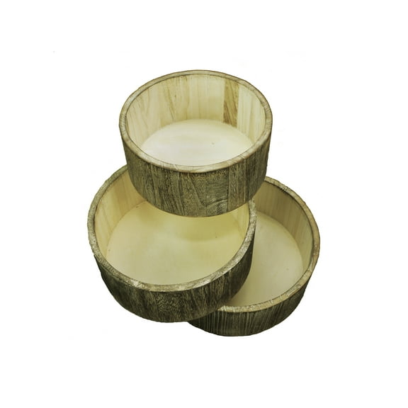 10" Wooden Made Wash Round wood crate Set of 3. ABN5E099-NTRL