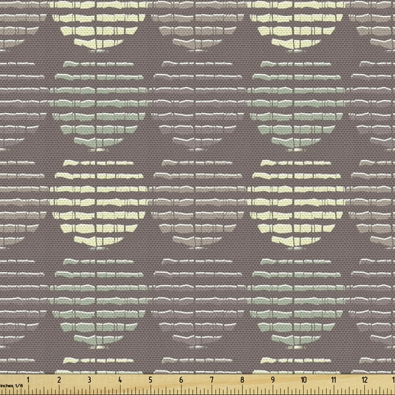 Abstract Upholstery Fabric by the Yard, Strips in Circular Forms, Decorative Fabric for DIY and Home Accents, Warm Taupe Multicolor by Ambesonne