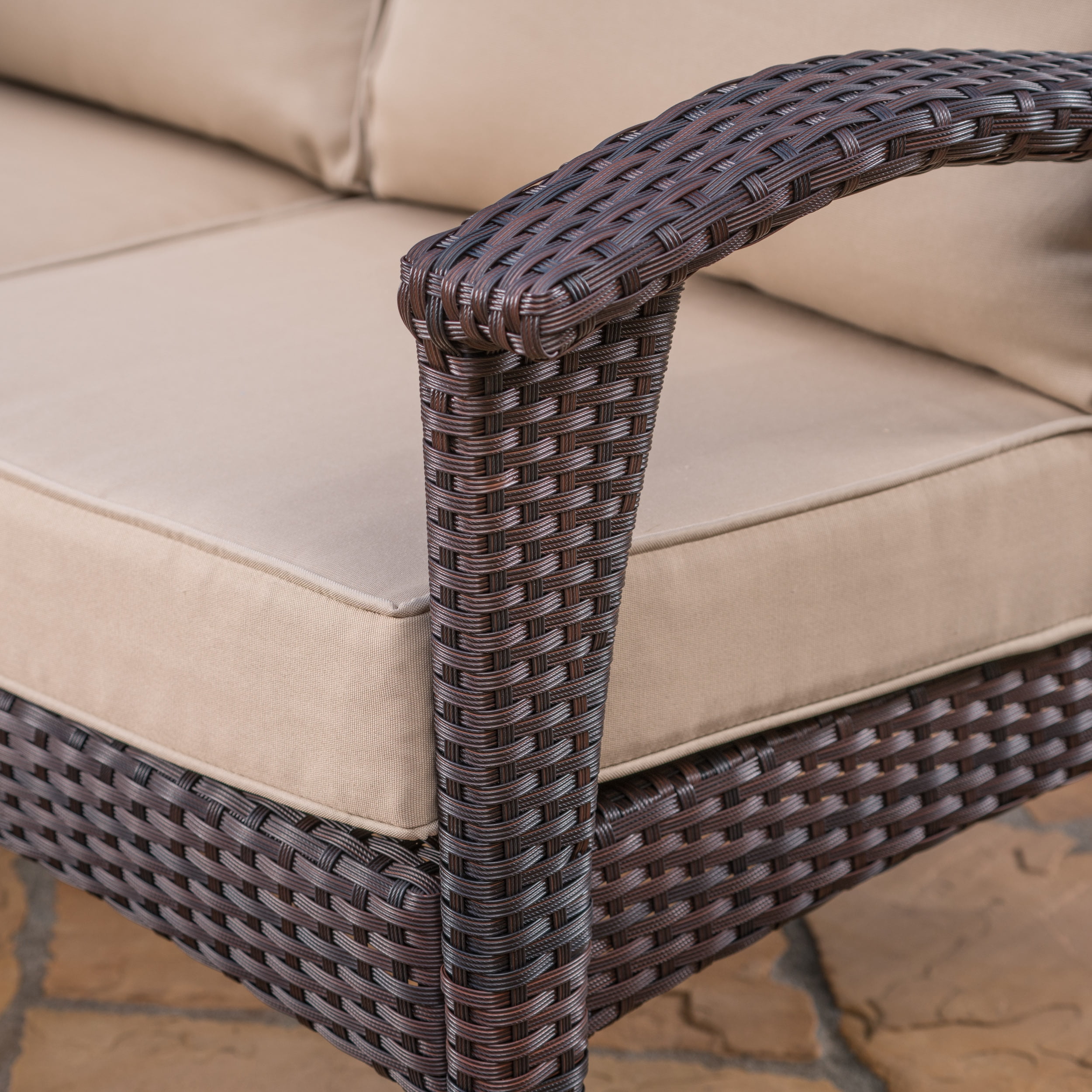 Outdoor Wicker Loveseat with Cushions, Brown,Tan