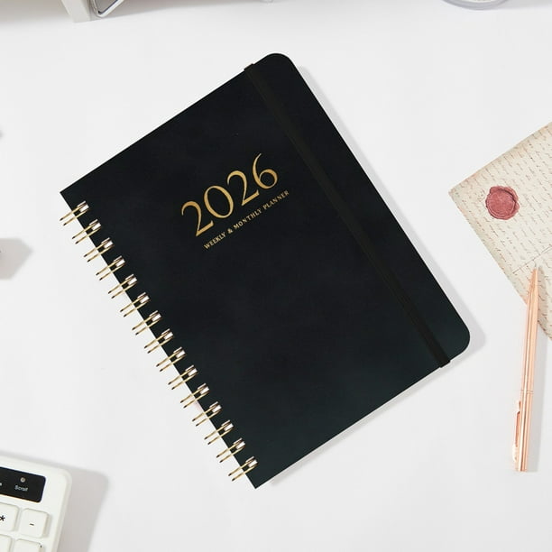 Agenda A5 2025-2026 | Tapa de piel sintética | 140 páginas gruesas | Cuaderno de espiral con diseño plano | Organizador diario portátil para el trabajo, la escuela, el hogar, la planificación y