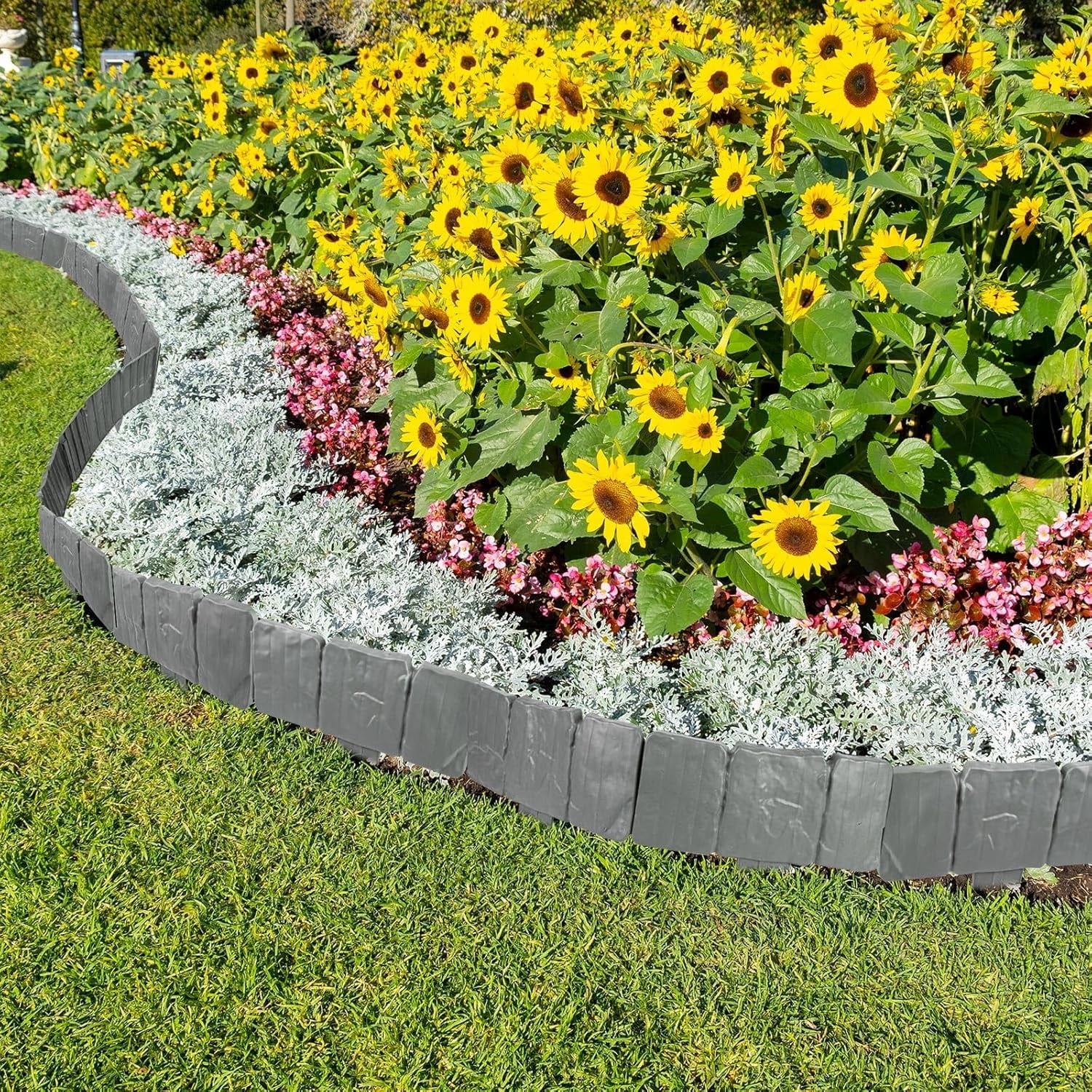 10 Pcs Landscape Edging Border Garden Edging Border Imitation Stone Form Design Plastic Lawn Edging Fencing No Dig Yard Edging Border for DIY Yard Landscaping Flower Bed and Grass,Gray,Topboutique