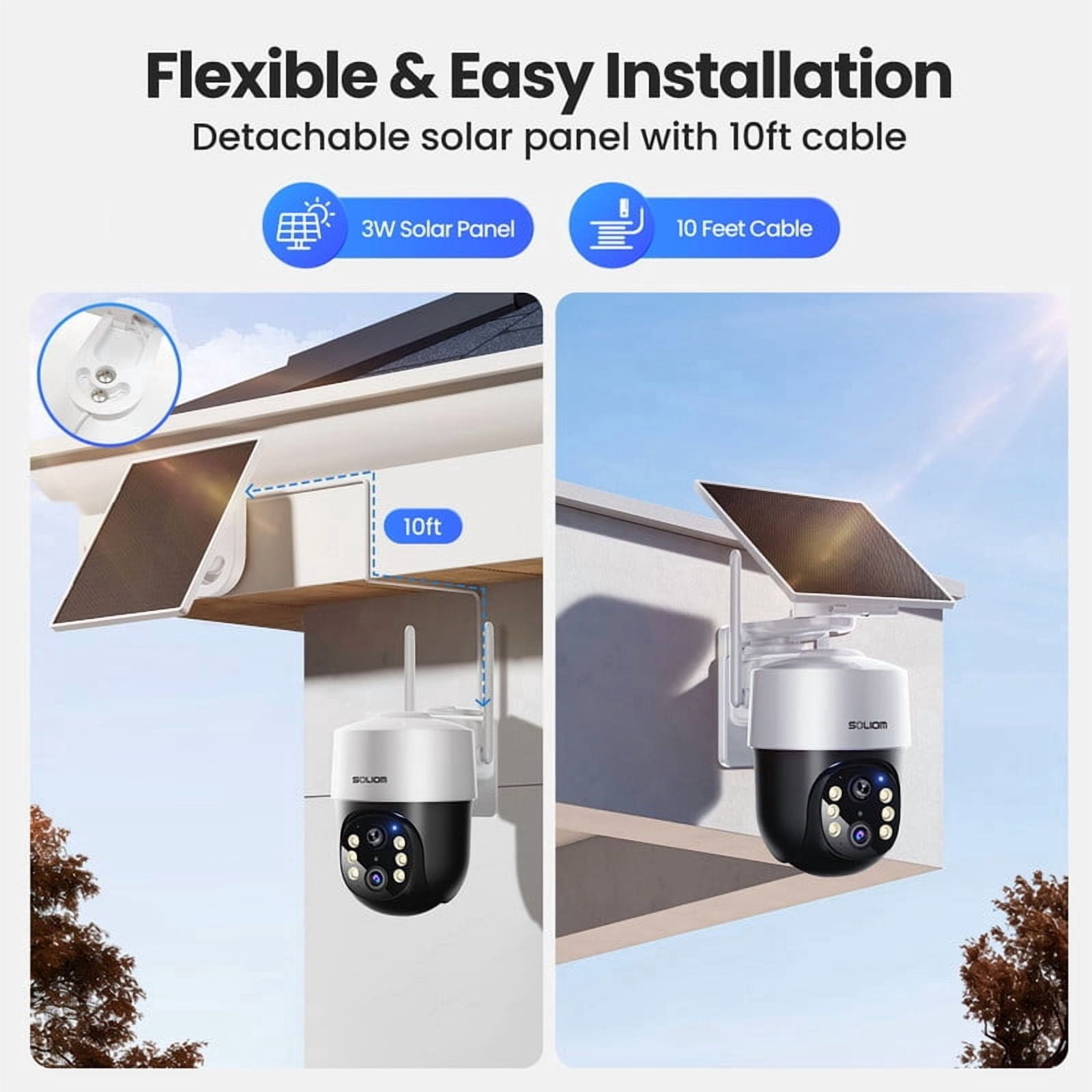 Soliom Wireless Outdoor Solar Security Camera 4-Cam Kit, 360° Auto Tracking with Radar, 5G/2.4G WiFi, 4K UHD Day & Night, No Fee, Home Security
