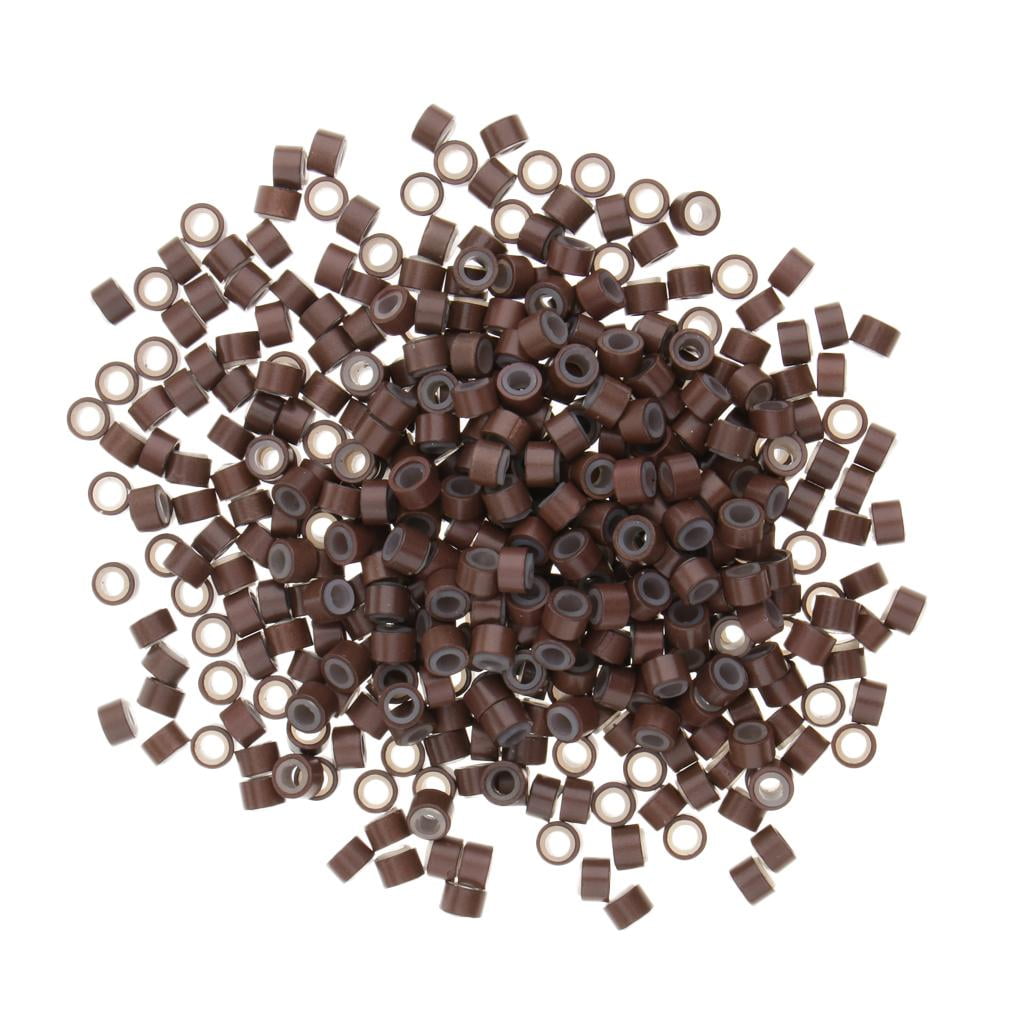 500PCS 3x3mm Silicone Micro S Perles Liens pour Extensions de Cheveux - Brun Clair,
