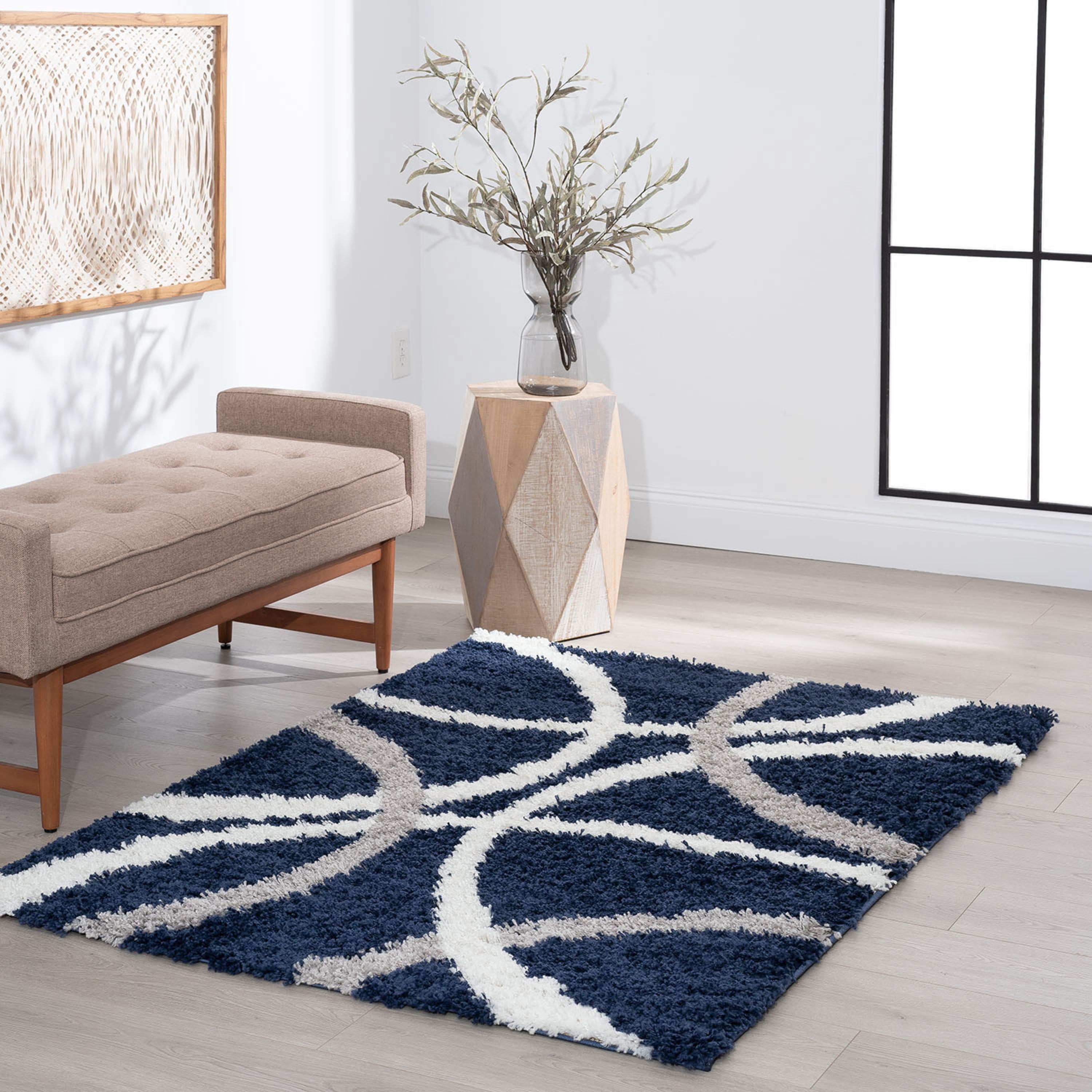Bliss Rug Abstract Indoor Shag Rug for Living Room, Bedroom, Kids Room |Gray/Navy, 4' x 6' (4'x5'3'')