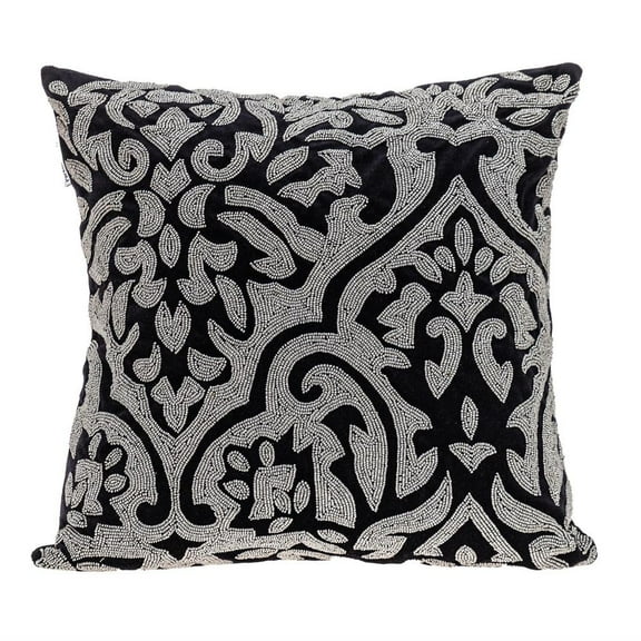 Parkland Collection Carmela 18x18" Beaded Fabric Throw Pillow in Black/Silver