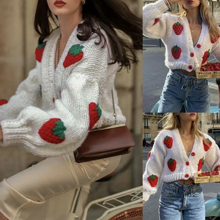 Women Puff Long Sleeve Sweater Cardigan Harajuku Crochet