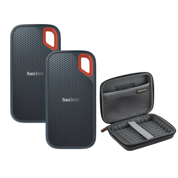 SanDisk Extreme Portable 500GB USB 3.2 Gen 2 Type-C External SSD V2, Black, 2-Pack with HD-1 Drive Case