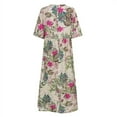 thumbnail image 3 of Robe Longue Maxi Boho Décontractée en Coton et Lin à Manches 3/11 à Fleurs pour Femmes, 3 of 8