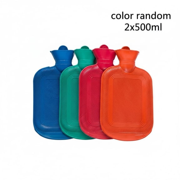 SharkTRUE 2-Pack Rubber Hot Water Bottles - Striped Non-Slip Design for Warmth & Cold Compress 500ml
