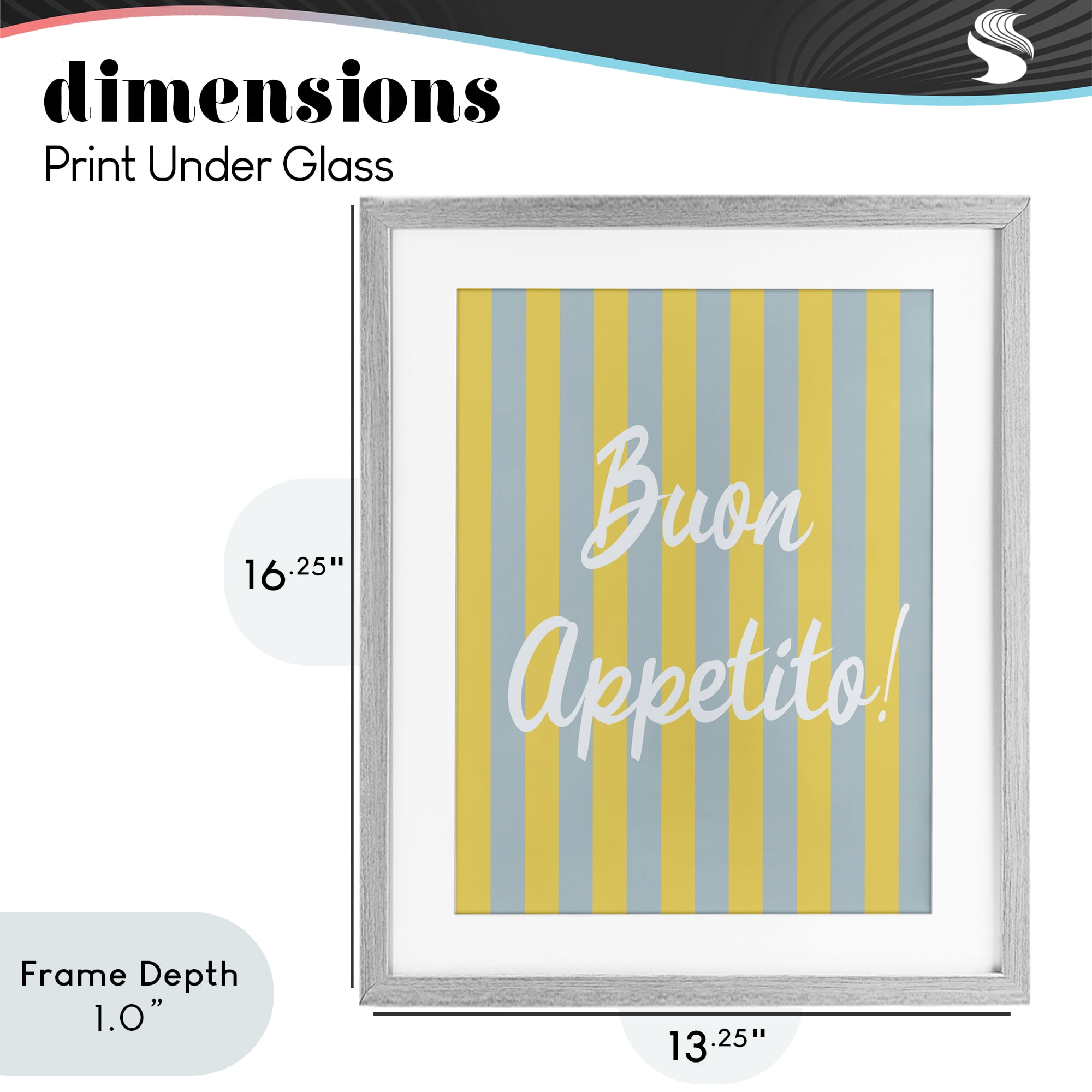 Stupell Industries Buon Appetito Blue Yellow Stripes Gray Framed Print Under Glass, design by SD Graphics Studio