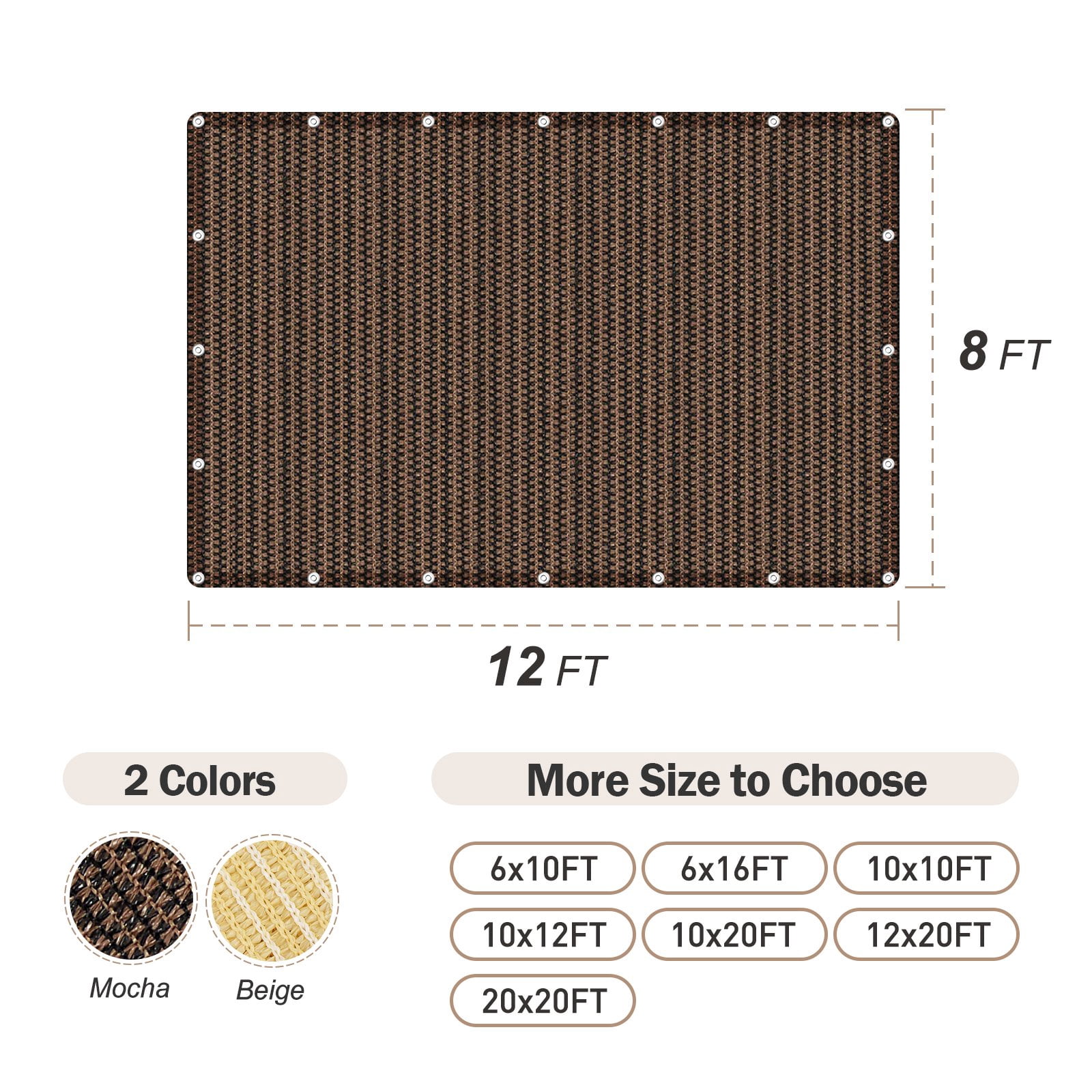 Shade Cloth, 8'x12' UV Block Sun Shade Canopy with Grommets for Outdoor Pergola, Patio, Garden Deck
