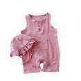 thumbnail image 2 of Zpanxa Infant Girl Strap Romper Suspender Jumpsuit Outfit Set 2 Piece Summer Clothes with Ruffle Hat Soft Breathable Vest Bodysuit Solid Color, 2 of 3