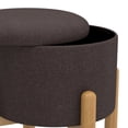 thumbnail image 5 of WHI Mid-Century Modern Fabric and Wood Round Storage Ottoman with Tray - Beige and Black, 5 of 8