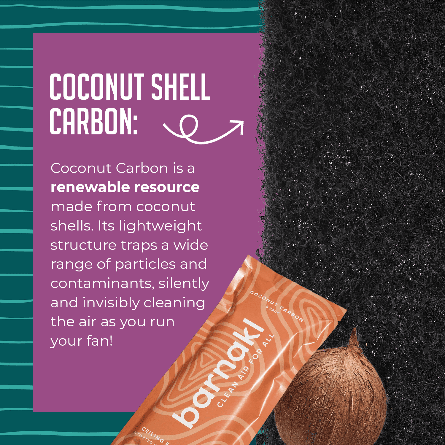 Barnakl Ceiling Fan Filters | Unscented Activated Coconut Shell Carbon Filter | Easy-Stick Ceiling Fan Air Filters | Universal Ceiling Fan Blade Filters for Common Household Contaminants, (5-Count)