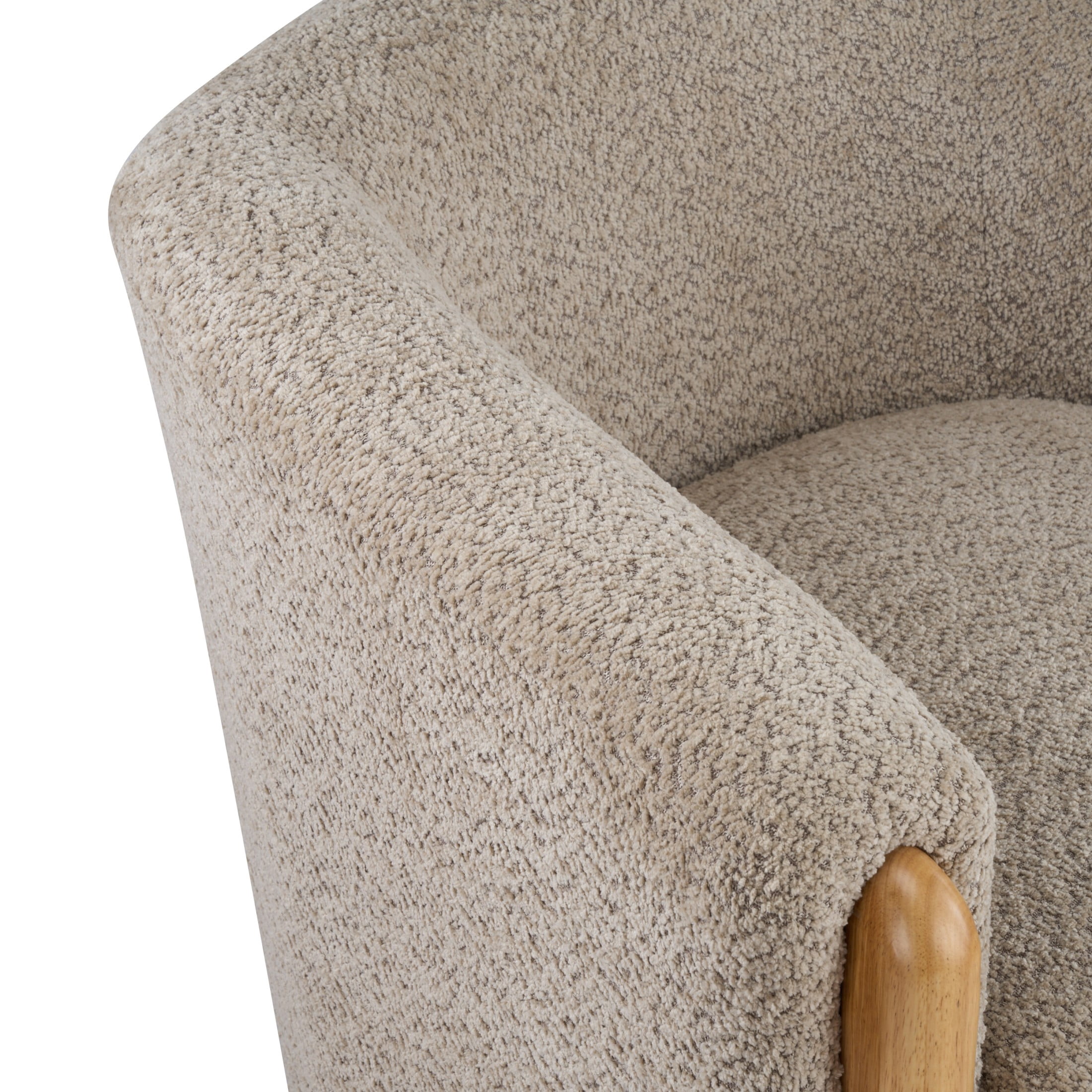 Christopher Knight Home Boucle Barrel Accent Lounge Chair, Curved Back and Wood Legs, Light Brown