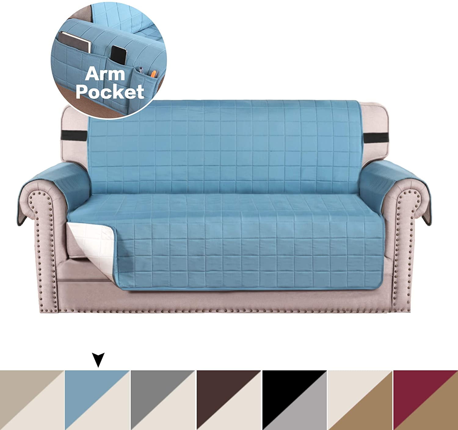Premium Reversible Loveseat Slipcover Loveseat Covers, 2" Elastic Strap