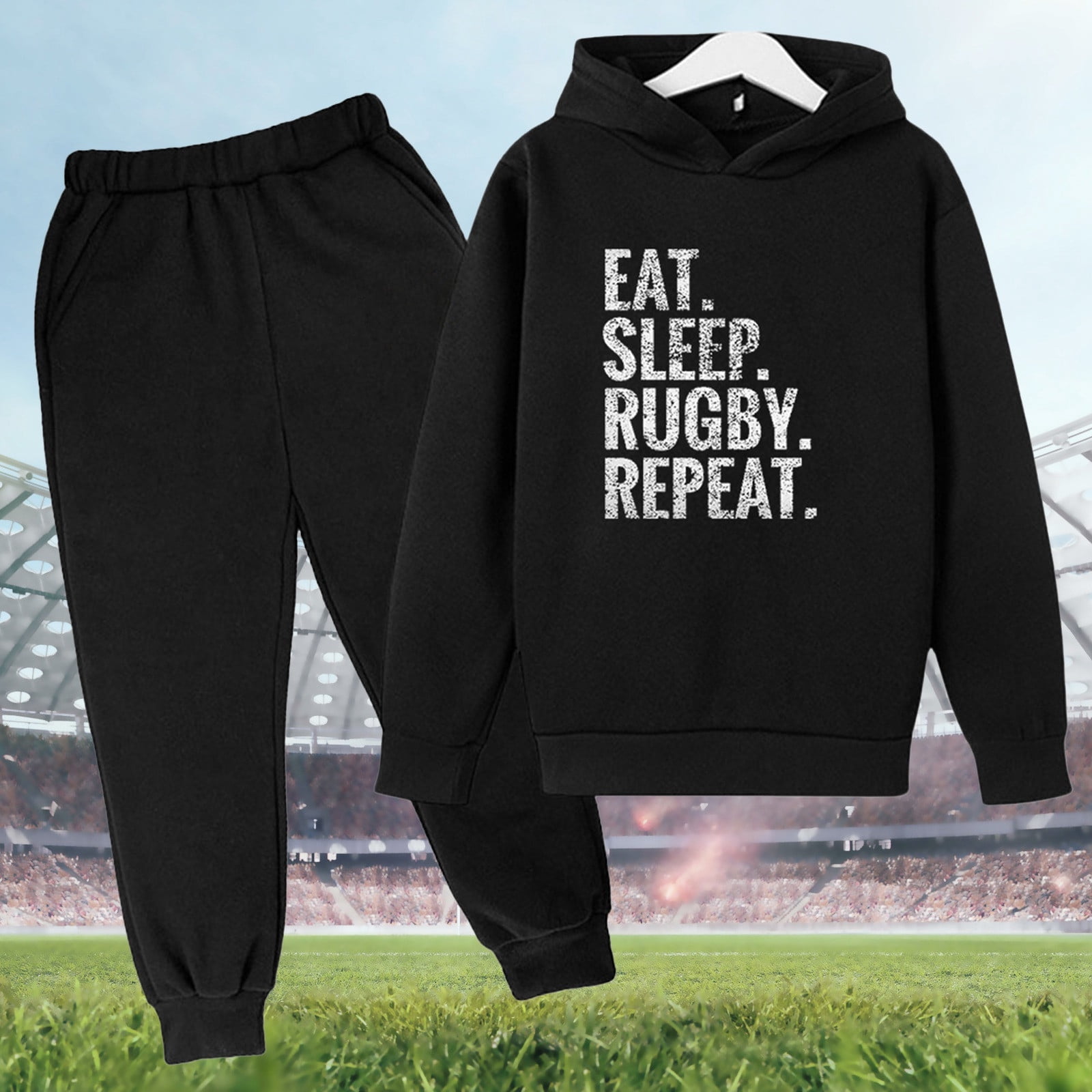 TJAZFJPA Boys Clothes New Hooded Sweatshirt Football Letter Printed Hoodie Pants Children's Casual Two Piece Fashion Trend American Football Fans Sports Gift Athletic Sweatsuits