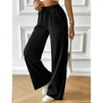 thumbnail image 5 of SWSMCLT Women's High Waisted Pants Ribbed Knit Drawstring Full Length Pants Long Lounge Casual Pants Wide Leg Pocket Loose Fit Elastic Black X-Large, 5 of 5