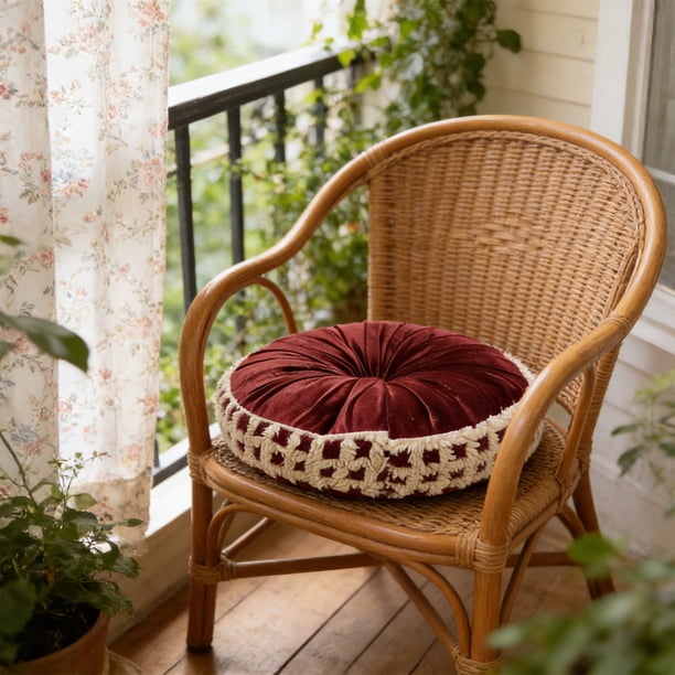 Cojín De Asiento De Felpa Cojín de asiento redondo y grueso de espuma de felpa color burdeos para silla de oficina en casa (1 unidad) JASKFLY