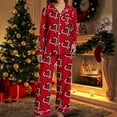 thumbnail image 2 of Christmas Pajamas for Women 2 Piece Cute Xmas Graphic Button Up Blouse and Pants Sets Loungewear Holiday Wide Leg Loose Fit Outfits, 2 of 6