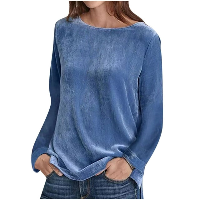Timegard Hauts pour Femmes Col Rond Manches Longues Blouse Confortable Décontractée Ajustée Automne Hiver