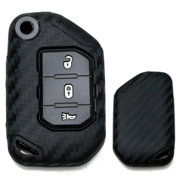 Carbon Fiber Pattern Soft Silicone Key Fob Cover For Jeep: 2018-up Wrangler JL and 2020-up Gladiator