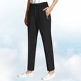 thumbnail image 3 of Women's Pants BWASD Casual Straight Leg Trousers with Pockets Adjustable Slim-Fit Stretchy Cropped Tapered Black S-XXXL Business Office Outfit Ladies Slacks, 3 of 9