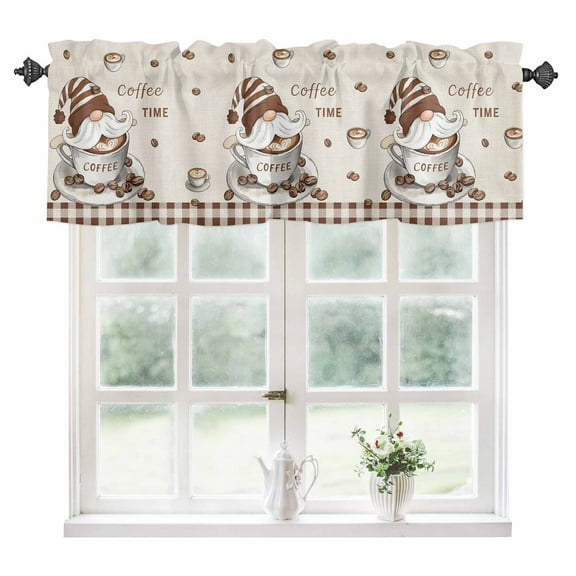 Coffee Gnomes Kitchen Valances for Windows 60x18 Inch Kitchen Curtains Valances Rod Pocket Brown Buffalo Plaid Check Farmhouse Bathroom Window Valances for Window Treatment Decor