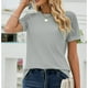 thumbnail image 2 of Verano Encaje Crochet Hallow Camiseta Manga Corta Cuello Redondo Ajuste Suelto Waffle Knit Raglan para Mujer, 2 of 6